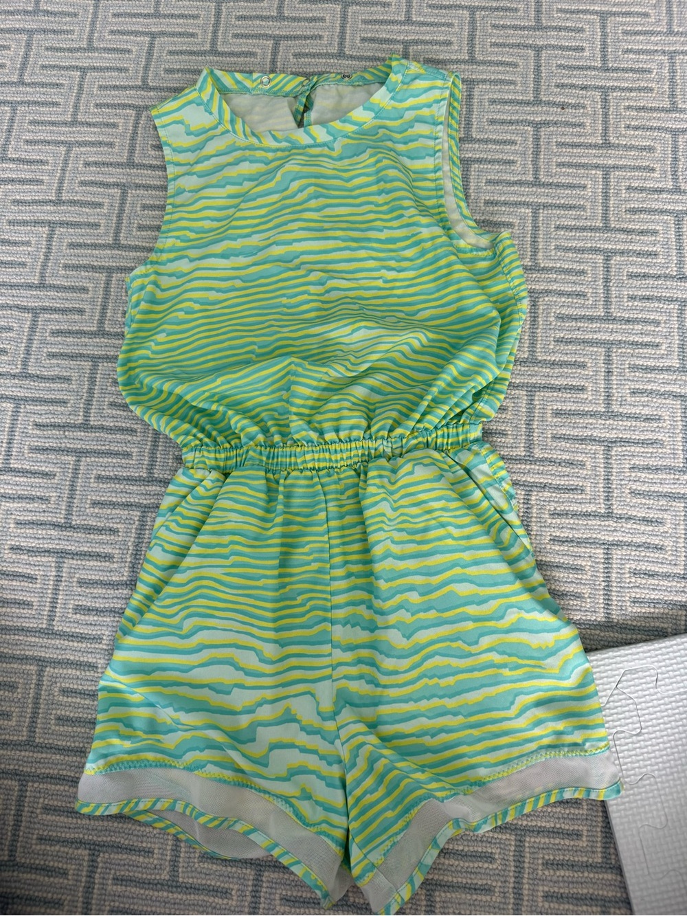 Zella Girls' Green & Yellow Striped Sleeveless Romper